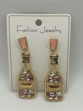🆕 Fashion Jewelry Gold-Tone Pink Bottle Drop Earrings